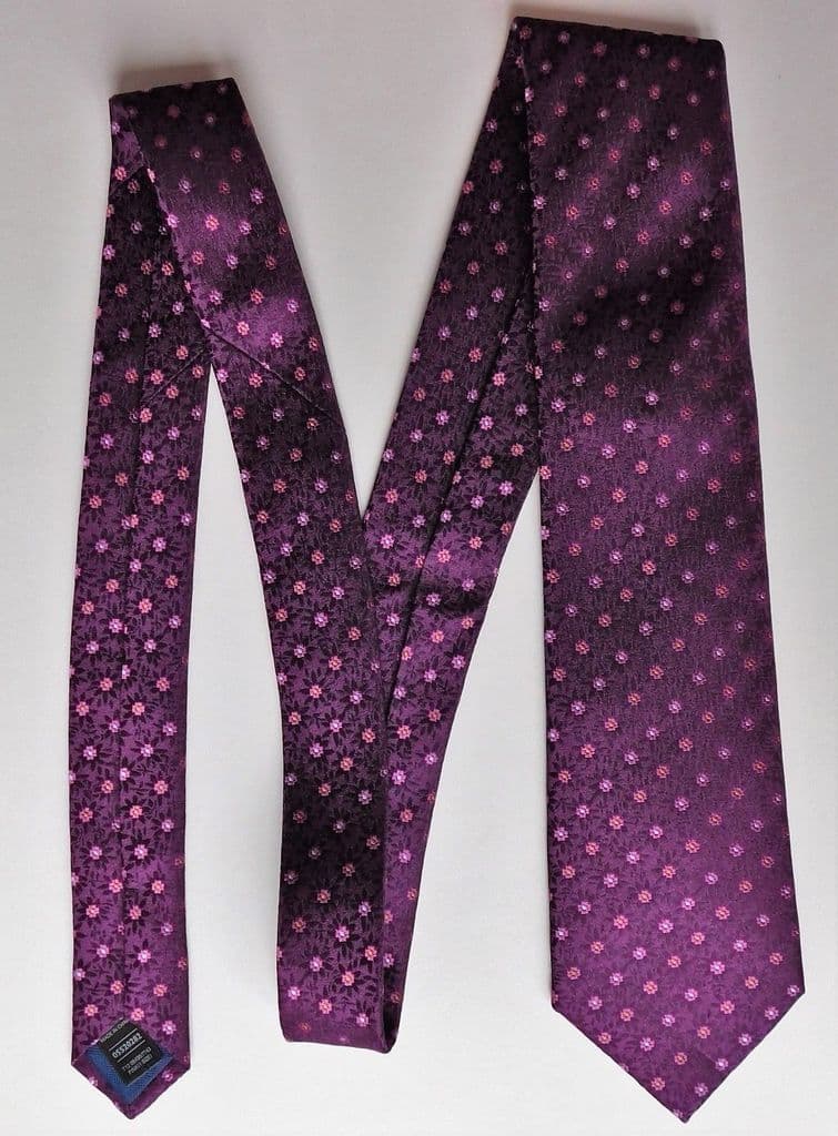 Pink floral tie pure silk Marks and Spencer classic bright smart flower ...